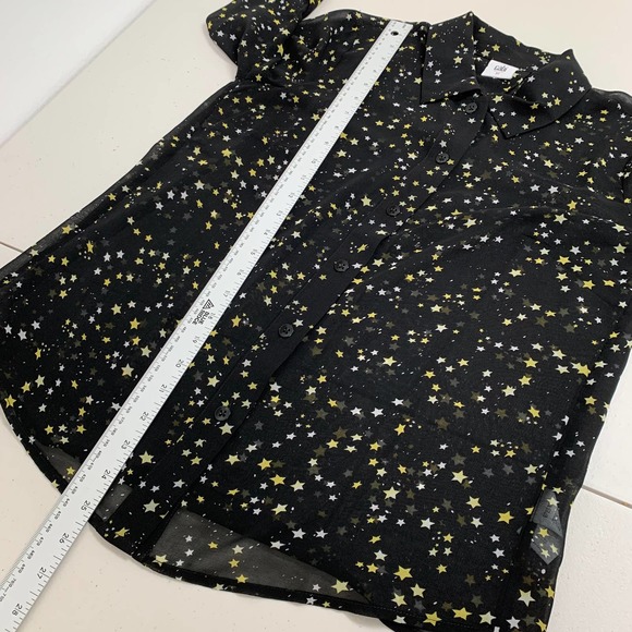 Cabi Star Print Blouse Size XS Sheer Long Sleeve Black Button Up Top Collared - Picture 7 of 10